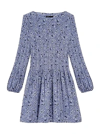 Patterned Pleated Mini Dress