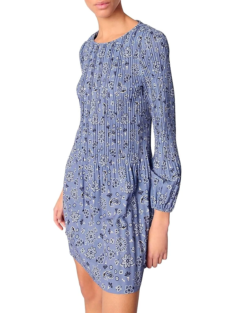 Patterned Pleated Mini Dress