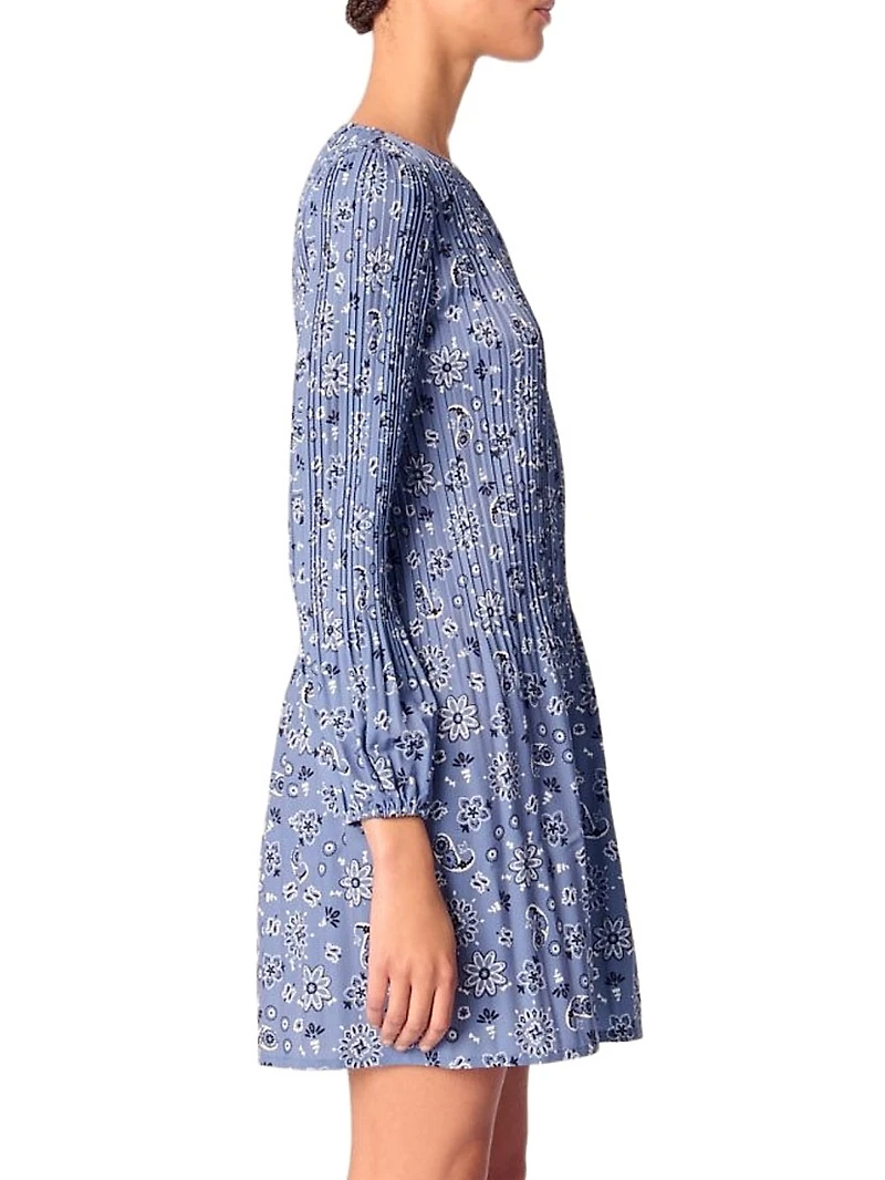 Patterned Pleated Mini Dress