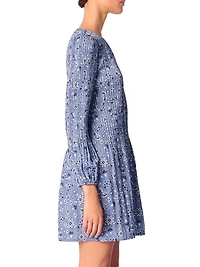 Patterned Pleated Mini Dress