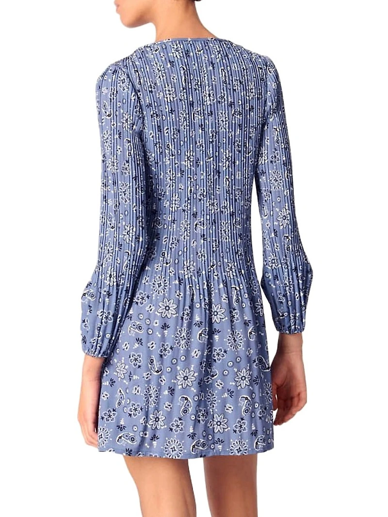 Patterned Pleated Mini Dress