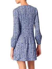 Patterned Pleated Mini Dress