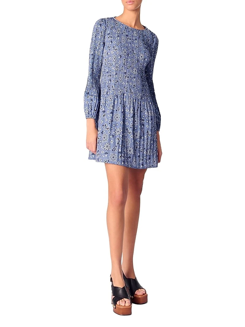 Patterned Pleated Mini Dress