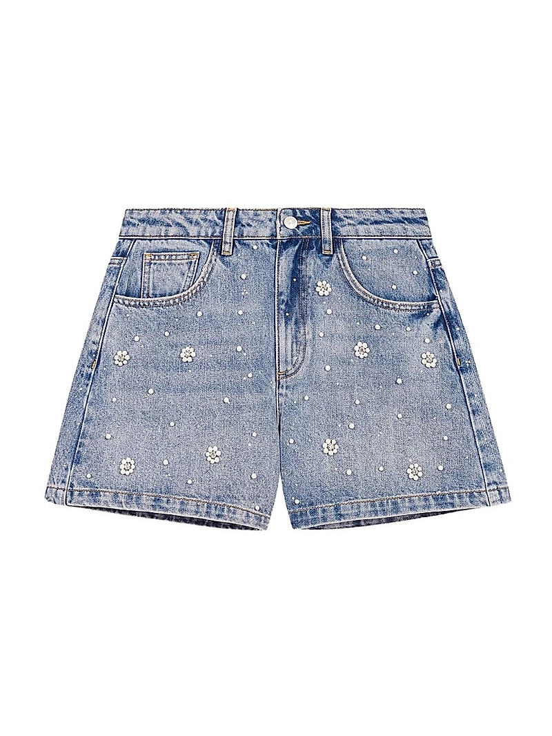 Denim Shorts with Embroidered Beads