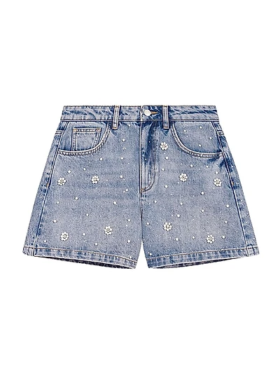 Denim Shorts with Embroidered Beads
