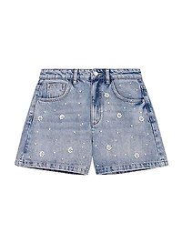 Denim Shorts with Embroidered Beads