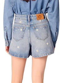 Denim Shorts with Embroidered Beads