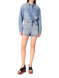 Denim Shorts with Embroidered Beads