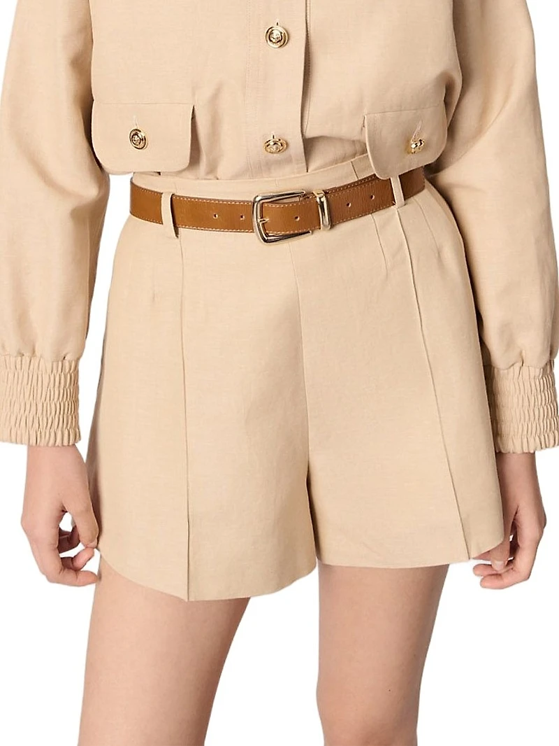 Linen and Cotton Shorts with Darts