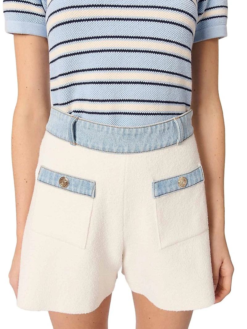 Knitted Shorts with Denim Trim