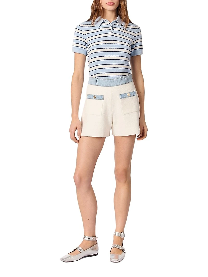 Knitted Shorts with Denim Trim