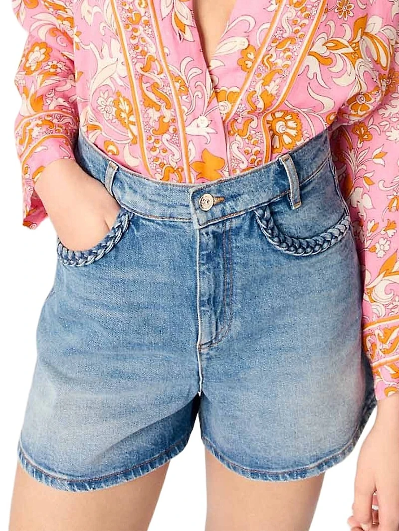 Denim Shorts with Braided Trim