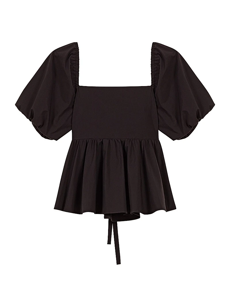 Poplin Top with Balloon Sleeves