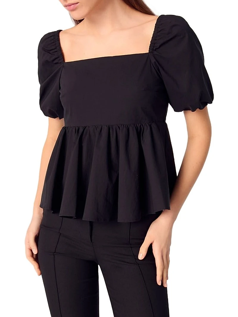 Poplin Top with Balloon Sleeves