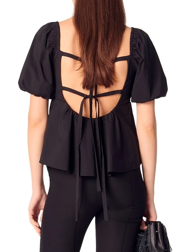 Poplin Top with Balloon Sleeves