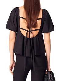 Poplin Top with Balloon Sleeves