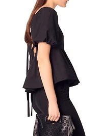 Poplin Top with Balloon Sleeves