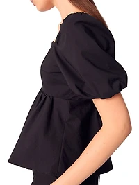 Poplin Top with Balloon Sleeves