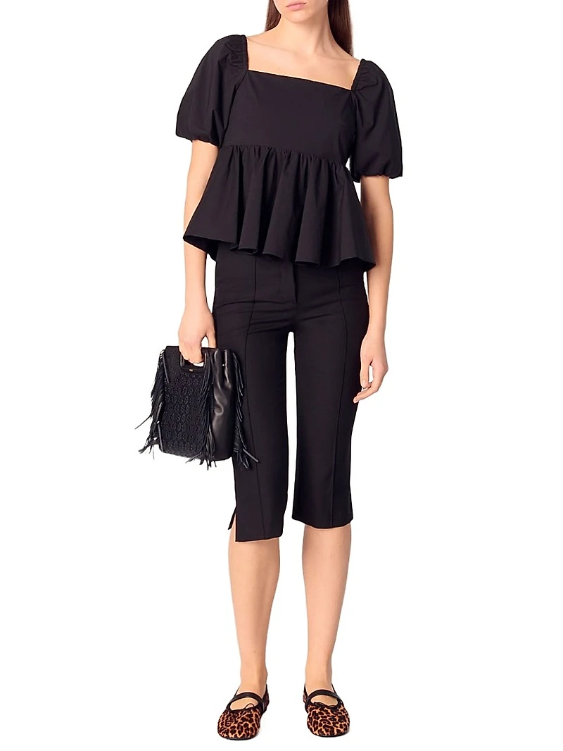Poplin Top with Balloon Sleeves