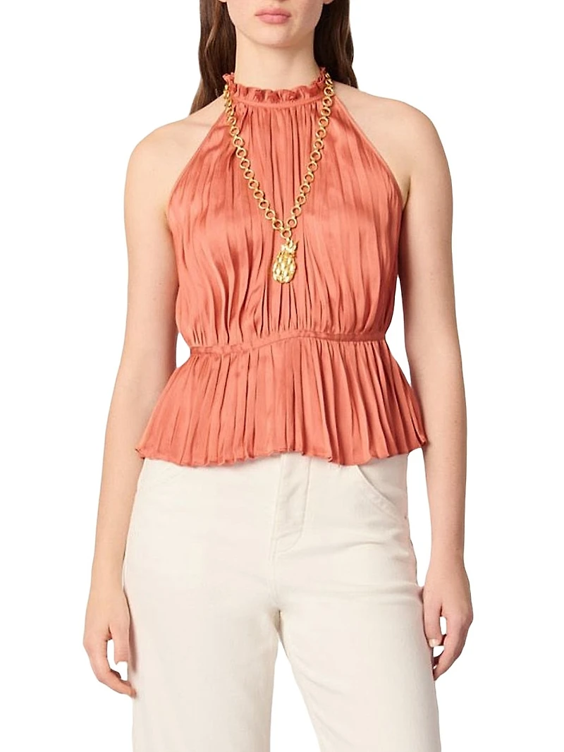 Sleeveless Pleated Halter Top