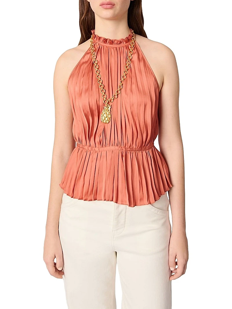 Sleeveless Pleated Halter Top