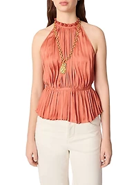 Sleeveless Pleated Halter Top