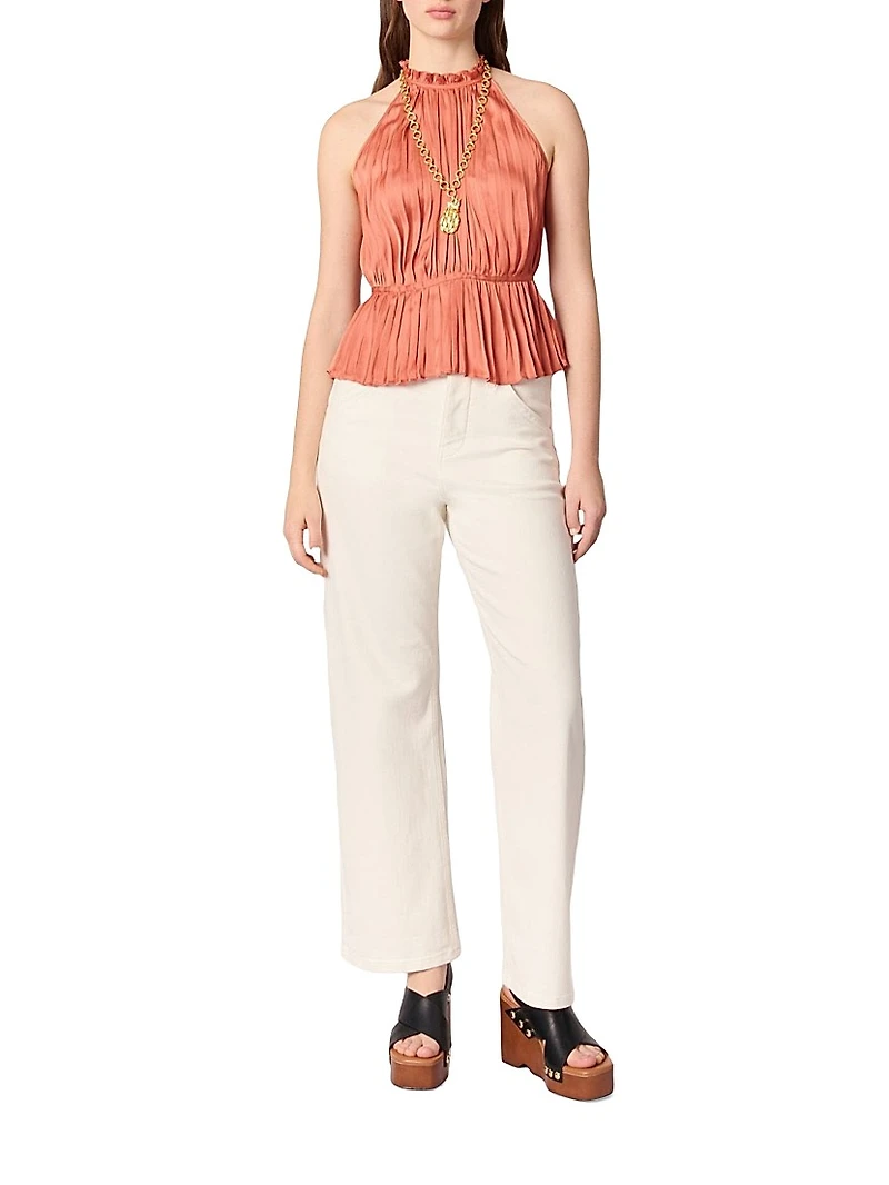 Sleeveless Pleated Halter Top