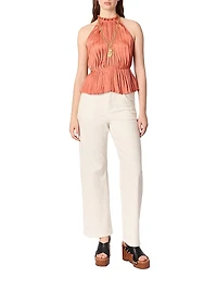 Sleeveless Pleated Halter Top
