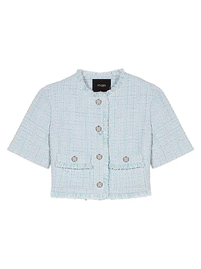 Cropped Short Sleeve Tweed Jacket