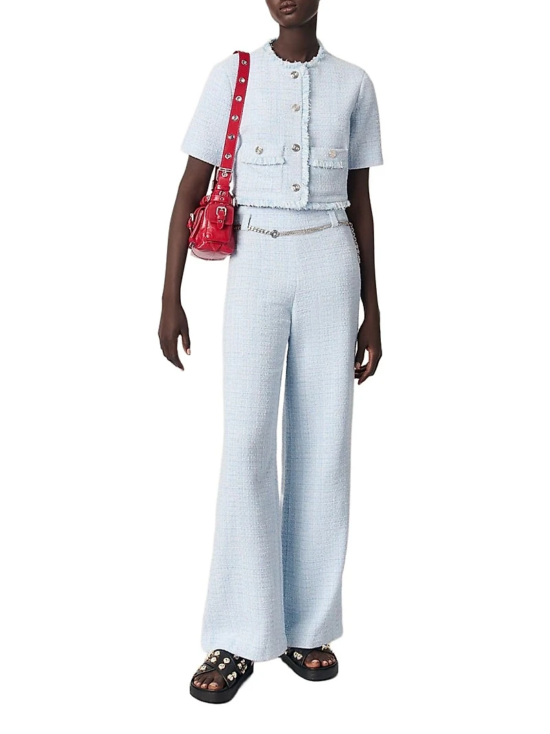 Cropped Short Sleeve Tweed Jacket