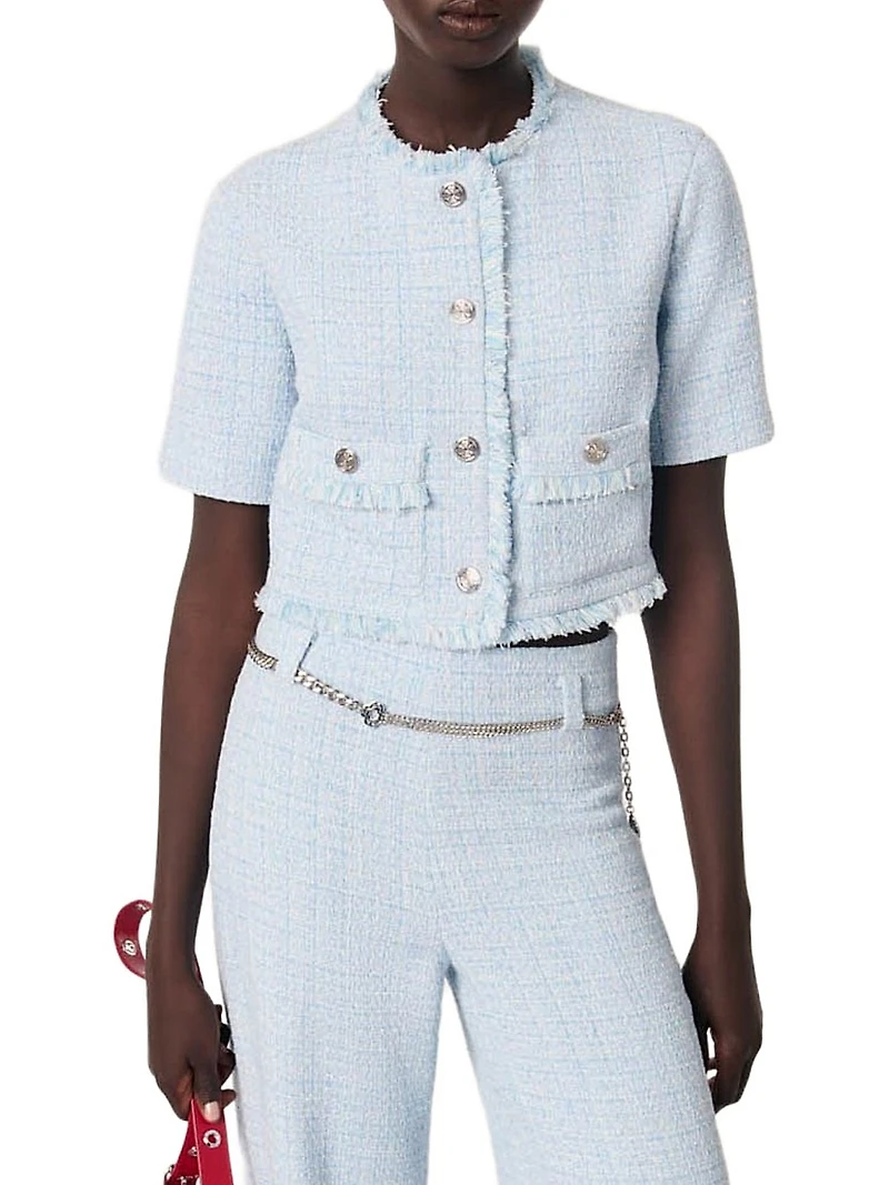 Cropped Short Sleeve Tweed Jacket
