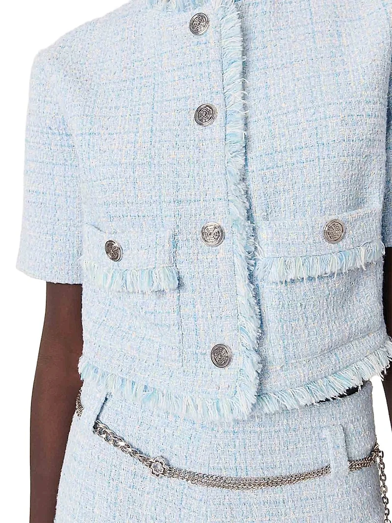 Cropped Short Sleeve Tweed Jacket