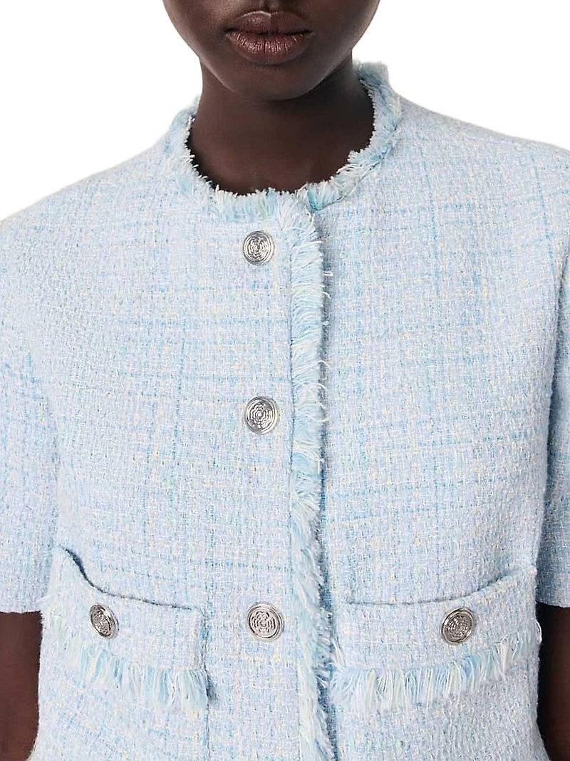 Cropped Short Sleeve Tweed Jacket