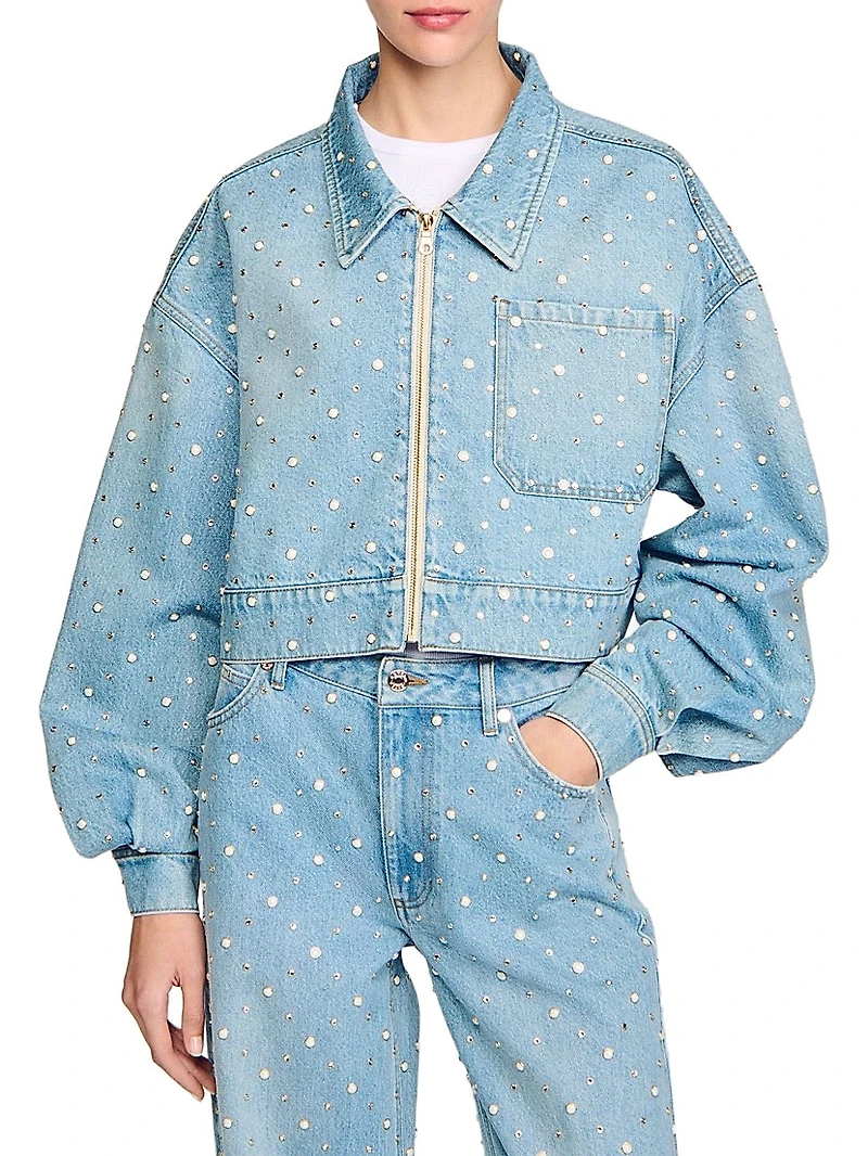 Beaded and Rhinestone Denim Jacket