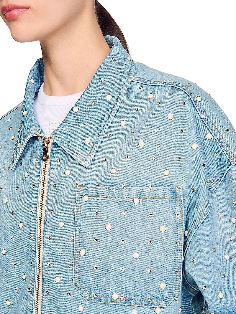 Beaded and Rhinestone Denim Jacket