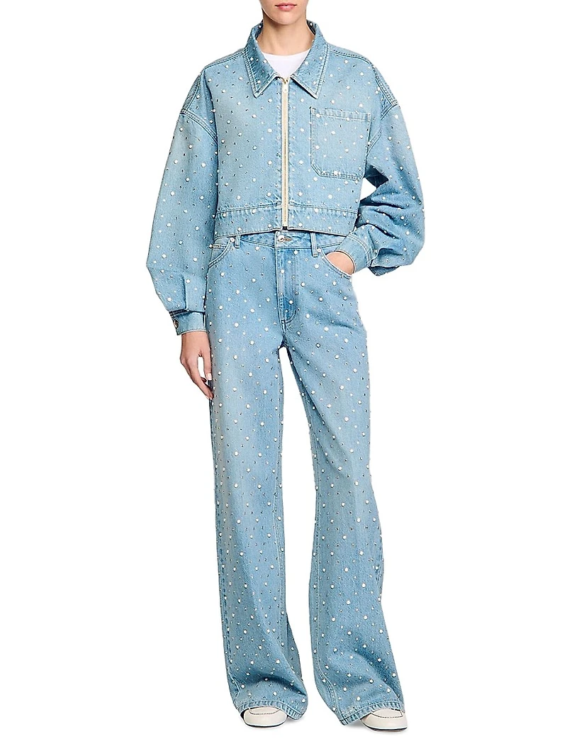 Beaded and Rhinestone Denim Jacket