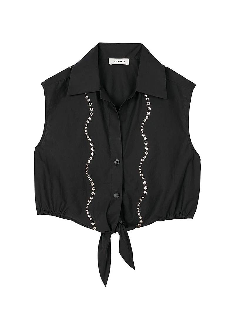 Rhinestone Cropped Shirt