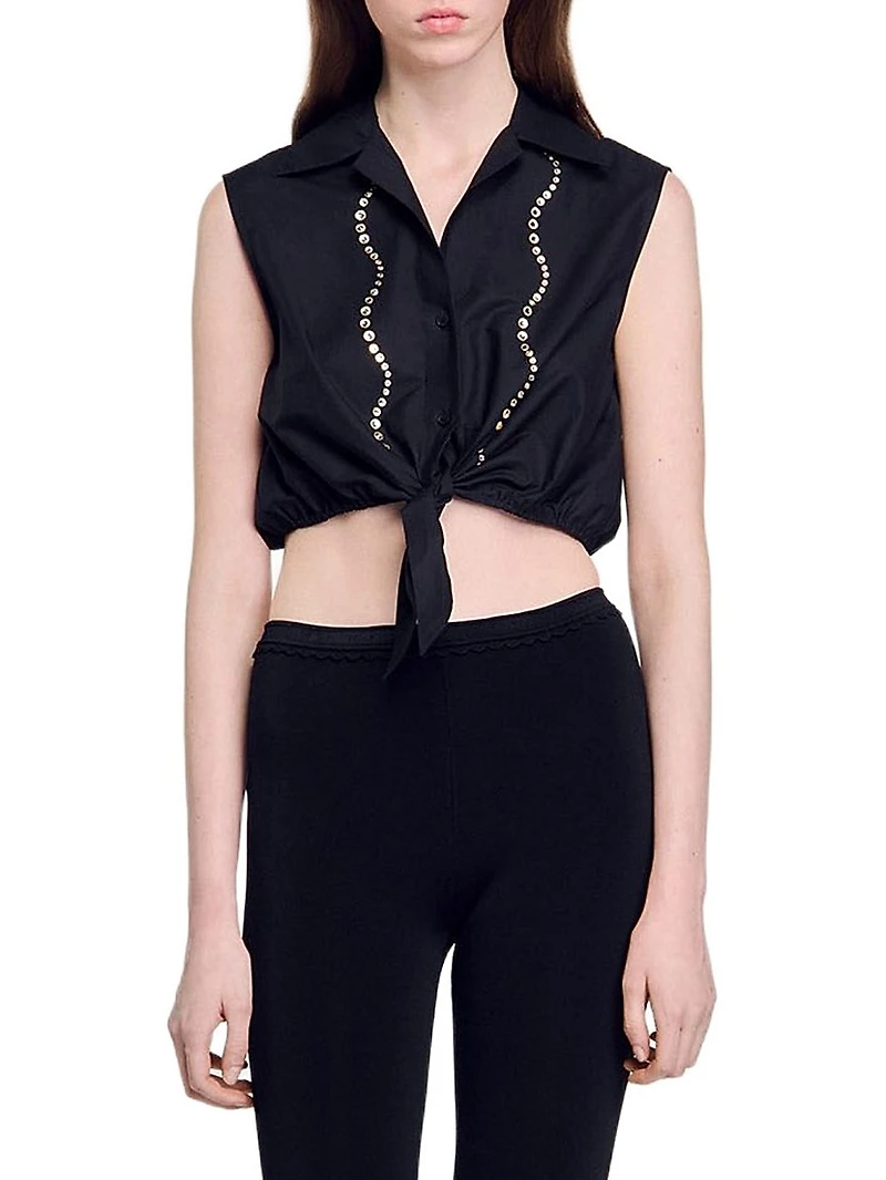 Rhinestone Cropped Shirt