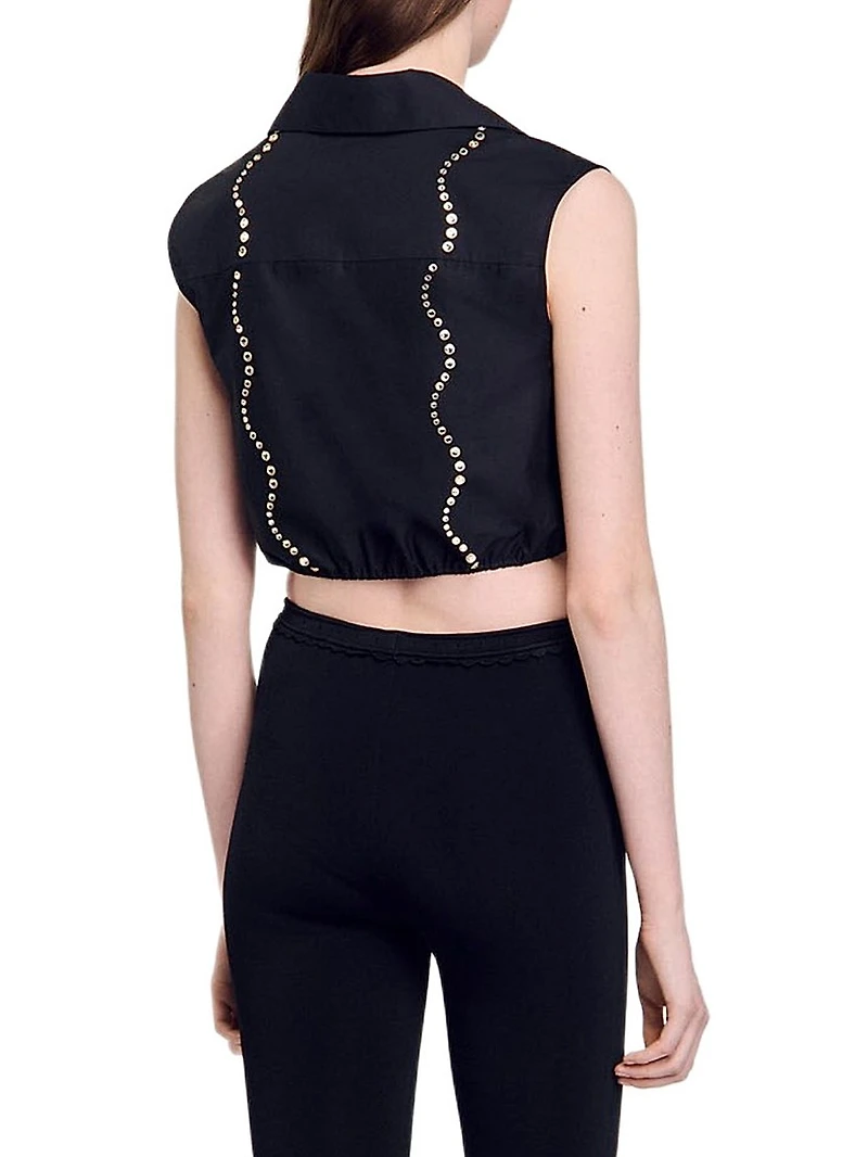 Rhinestone Cropped Shirt