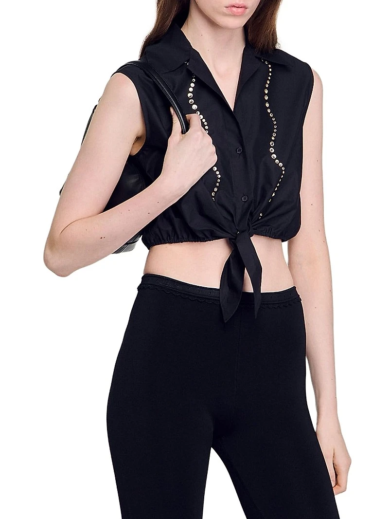 Rhinestone Cropped Shirt