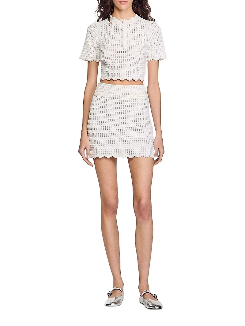 Short Pearl Bead Knit Skirt