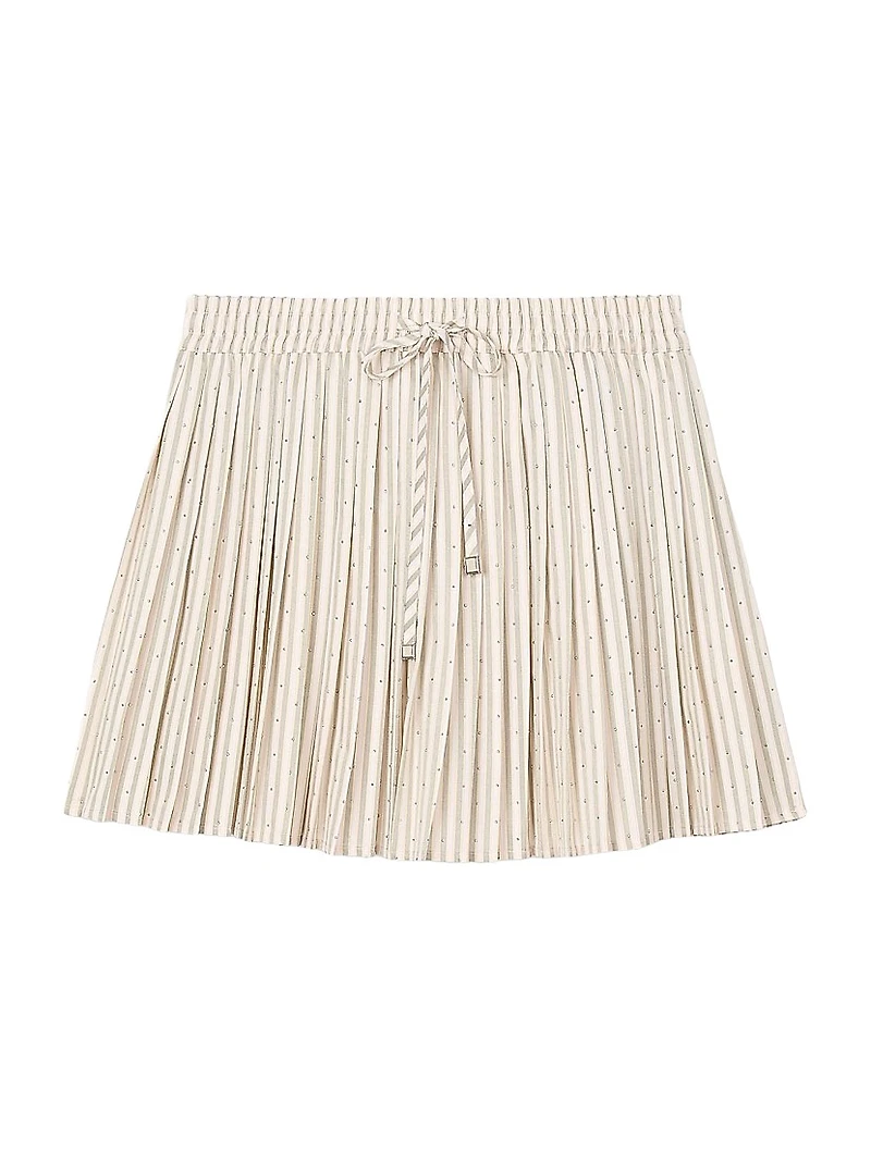 Rhinestone Striped Pleated Skirt