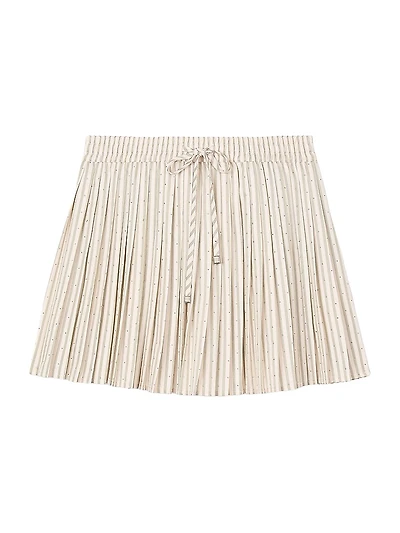 Rhinestone Striped Pleated Skirt
