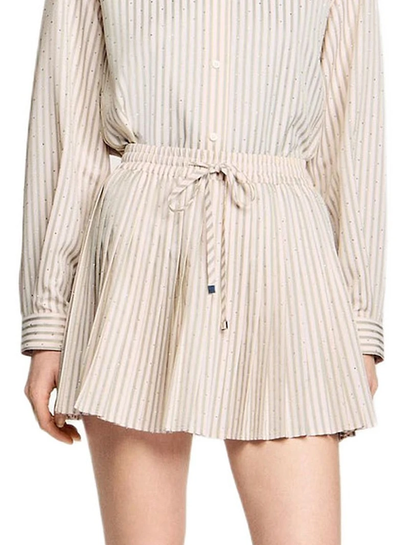 Rhinestone Striped Pleated Skirt