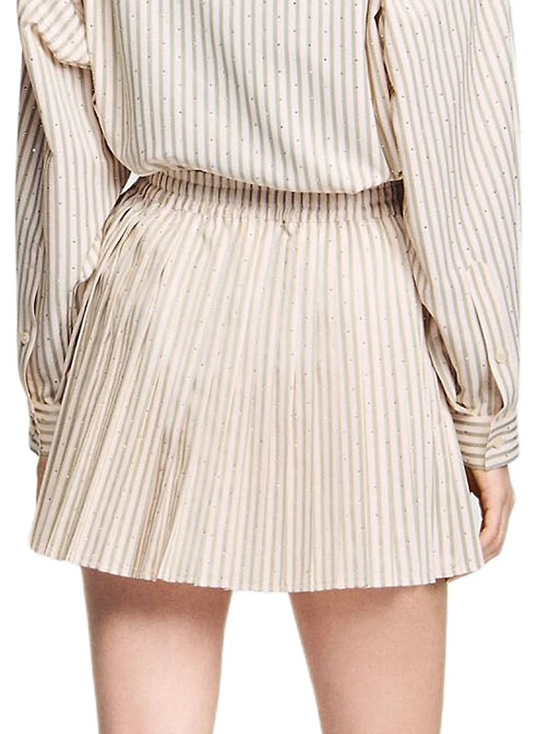 Rhinestone Striped Pleated Skirt