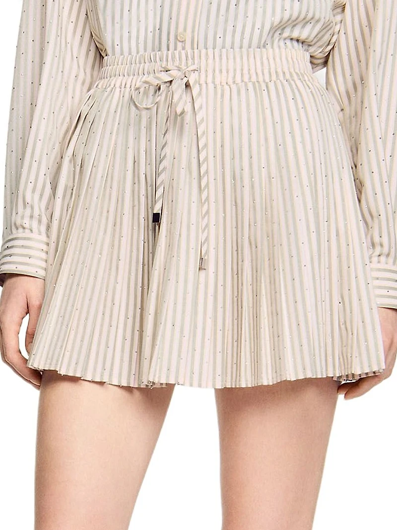 Rhinestone Striped Pleated Skirt