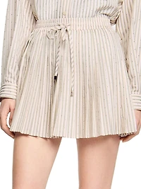 Rhinestone Striped Pleated Skirt
