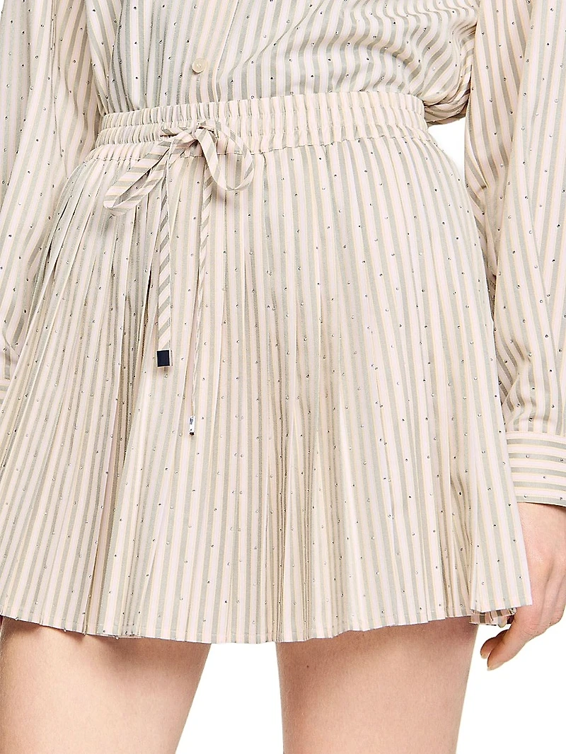 Rhinestone Striped Pleated Skirt