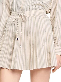 Rhinestone Striped Pleated Skirt