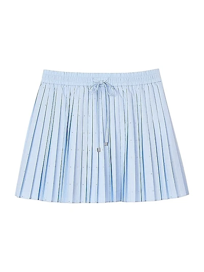 Short Pleated Rhinestone Mini Skirt